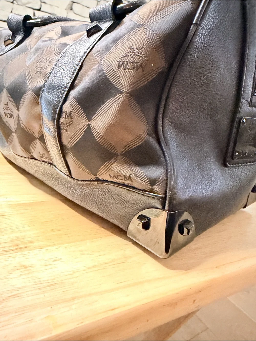 RARE MCM Brown & Black Checkered Monogram Satchel